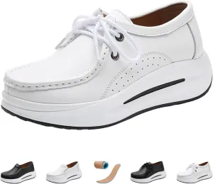 Keilinia Women's Lightweight Platform Leather Casual Shoes,Comfort Breathable Non-Slip Stretch Cushion Walking Fashion Sneakers