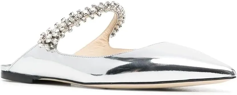 keleimusi Flat Mules with Crystal Strap Slide Pointed Toe Leather Sandals