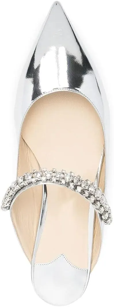 keleimusi Flat Mules with Crystal Strap Slide Pointed Toe Leather Sandals