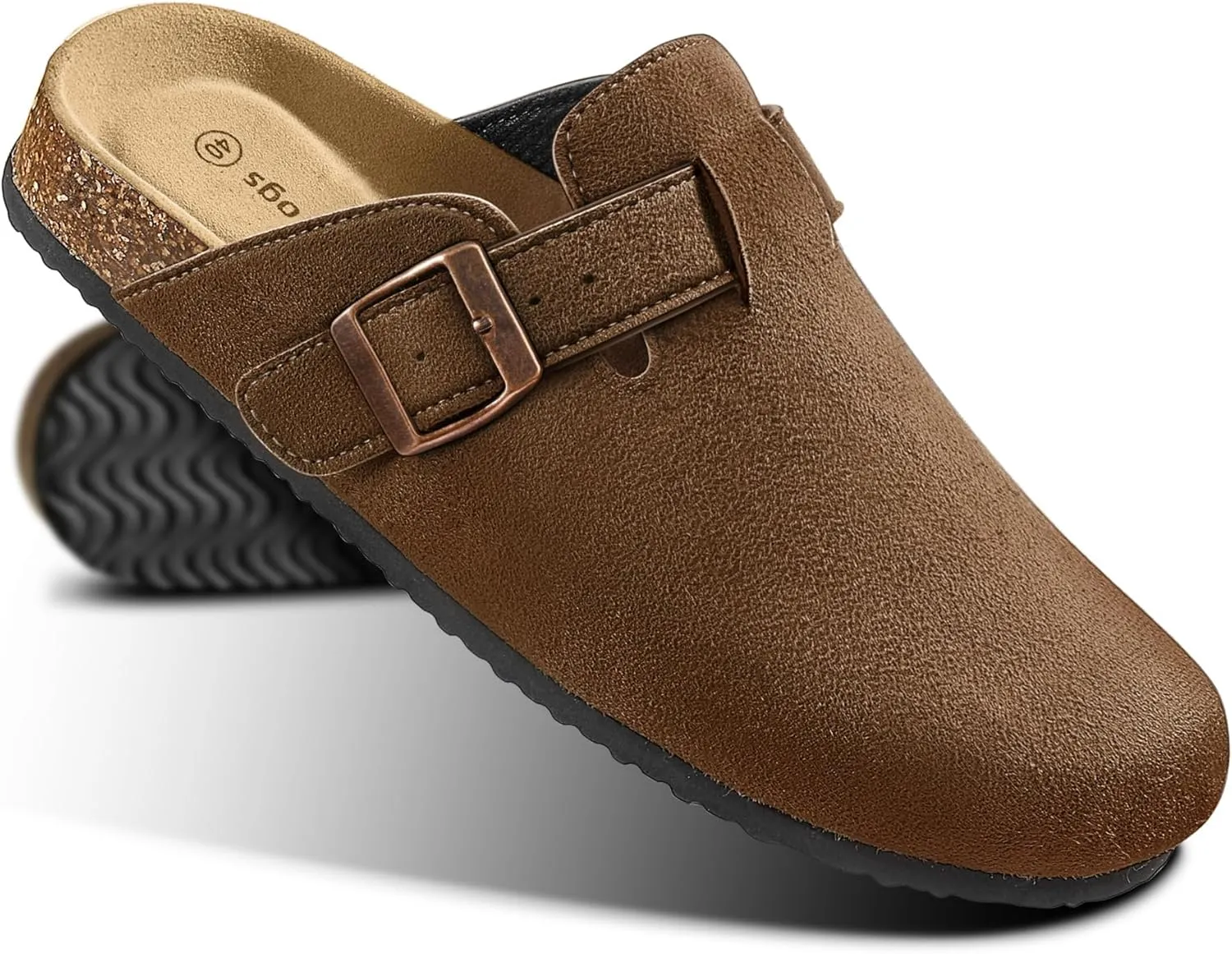 KEMISANT Women Clogs Comfortable Mules Clogs Sandals Slippers Men Women-Suede Upper Cushioned Cork-Footbed