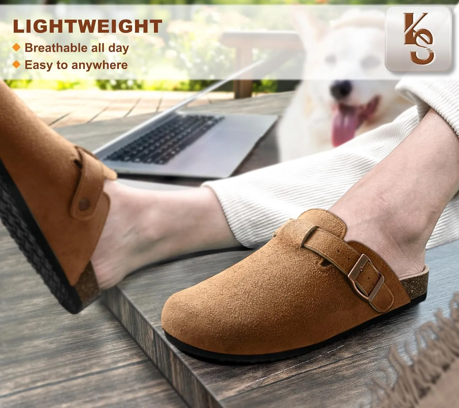 KEMISANT Women Clogs Comfortable Mules Clogs Sandals Slippers Men Women-Suede Upper Cushioned Cork-Footbed