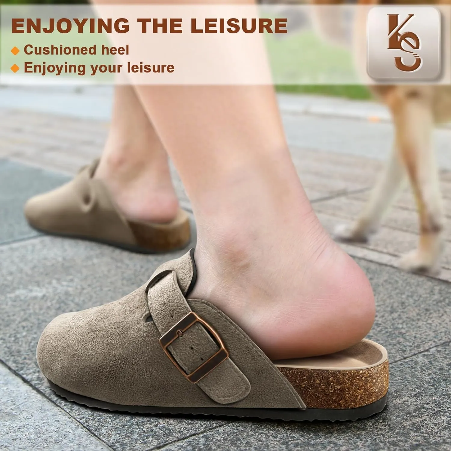 KEMISANT Women Clogs Comfortable Mules Clogs Sandals Slippers Men Women-Suede Upper Cushioned Cork-Footbed