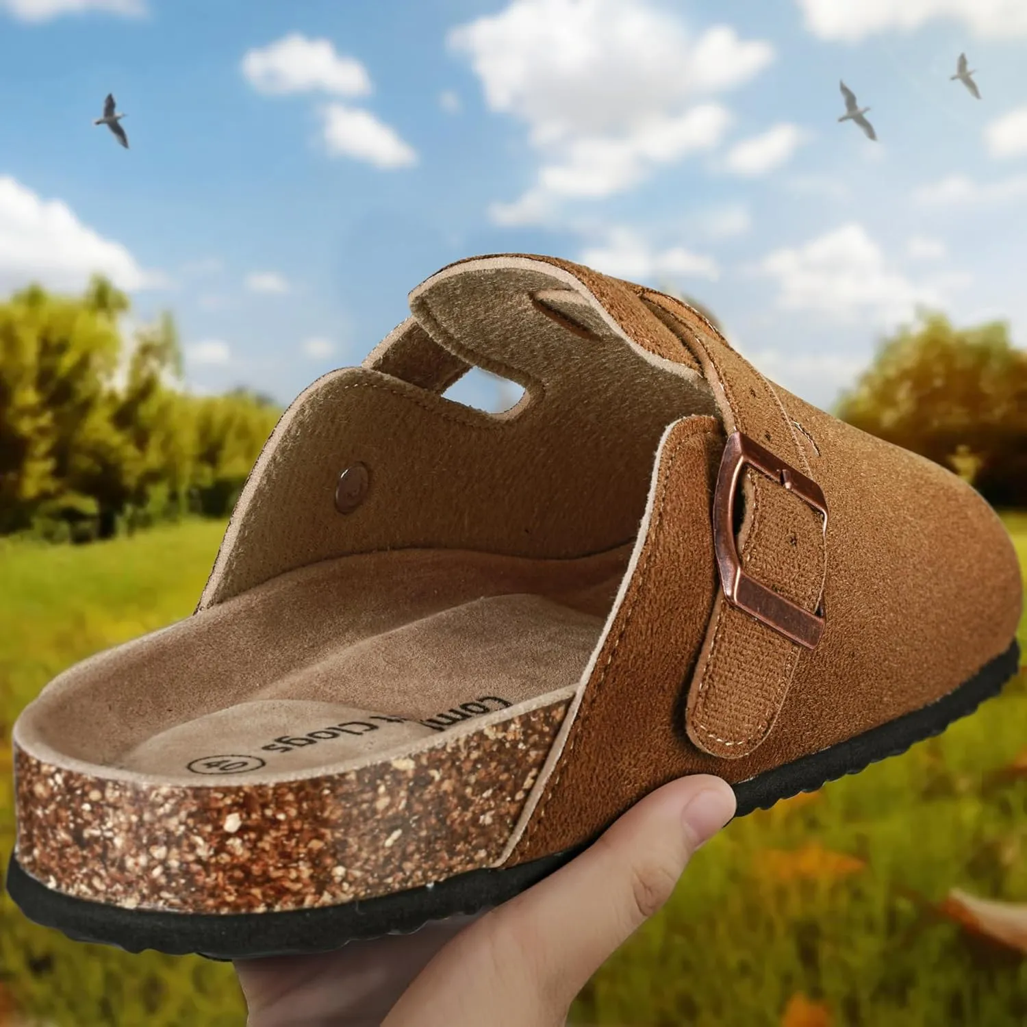 KEMISANT Women Clogs Comfortable Mules Clogs Sandals Slippers Men Women-Suede Upper Cushioned Cork-Footbed