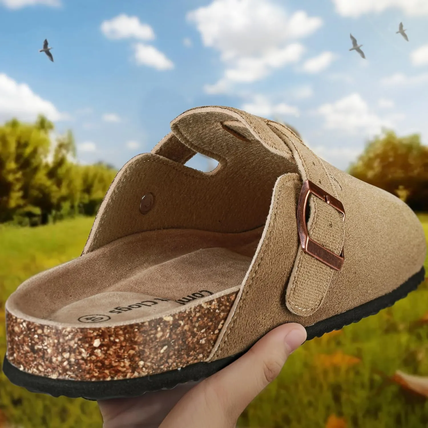 KEMISANT Women Clogs Comfortable Mules Clogs Sandals Slippers Men Women-Suede Upper Cushioned Cork-Footbed