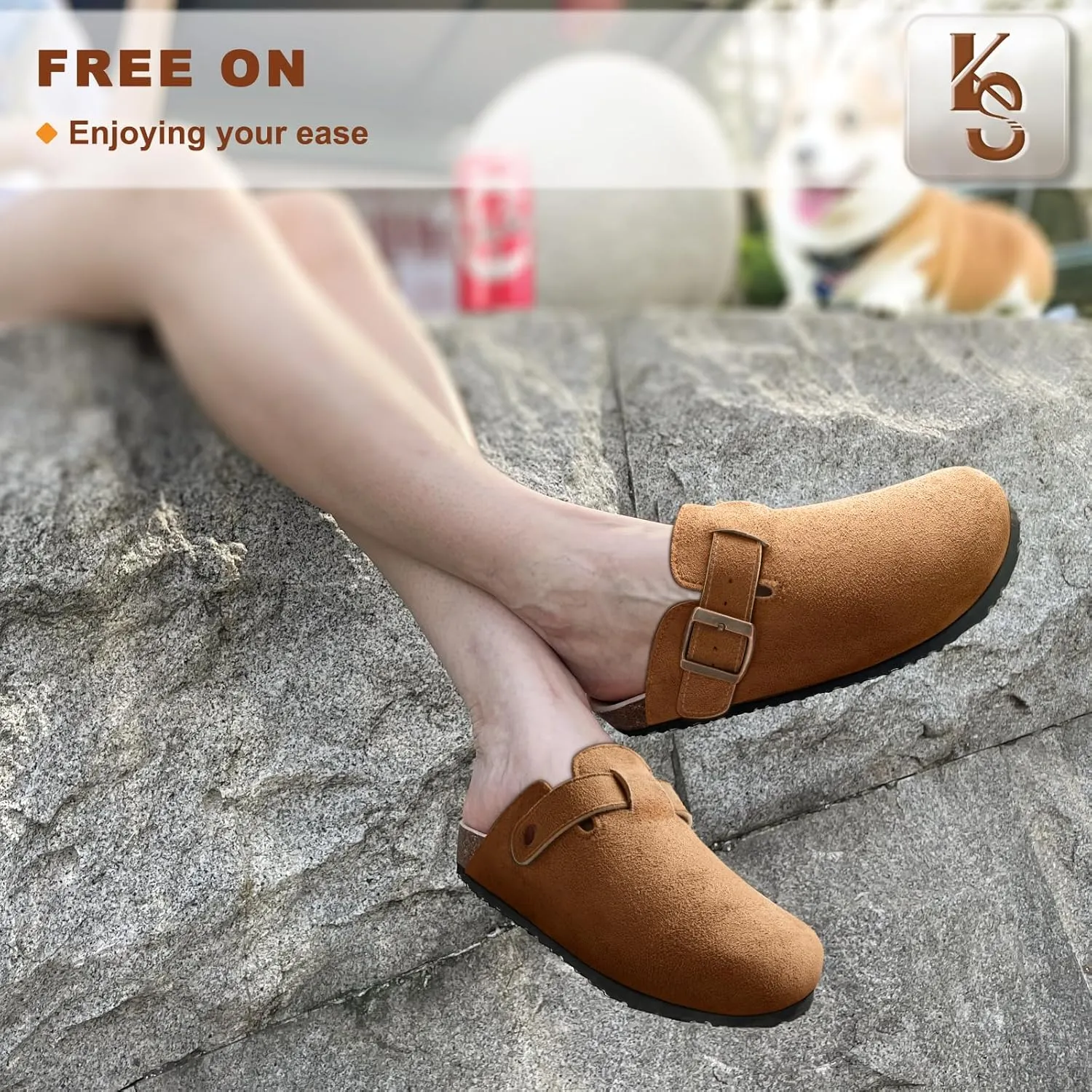 KEMISANT Women Clogs Comfortable Mules Clogs Sandals Slippers Men Women-Suede Upper Cushioned Cork-Footbed