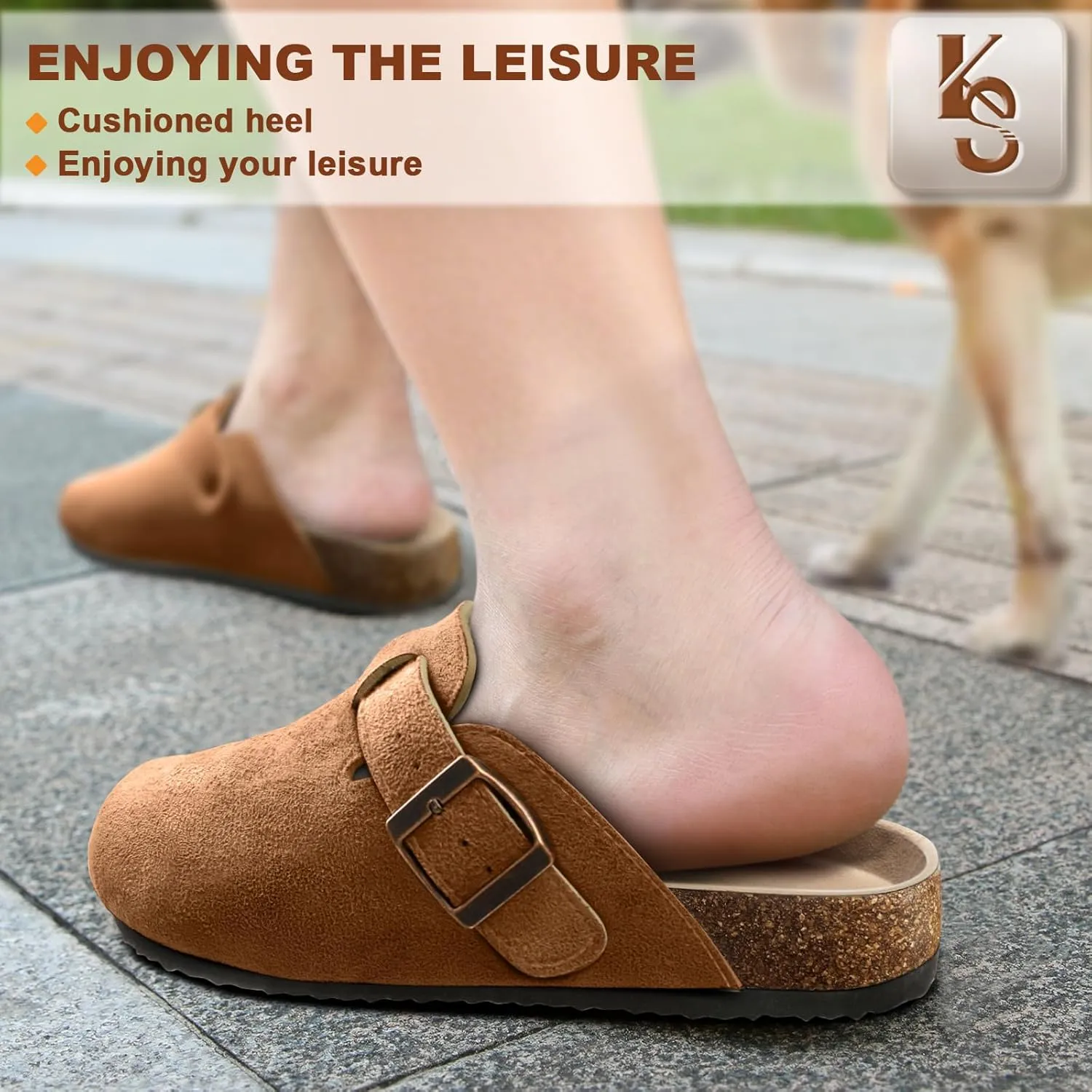 KEMISANT Women Clogs Comfortable Mules Clogs Sandals Slippers Men Women-Suede Upper Cushioned Cork-Footbed