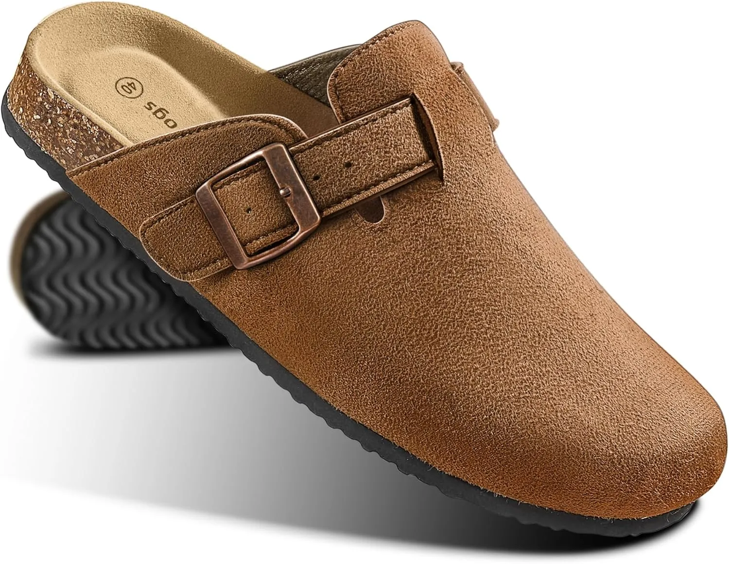 KEMISANT Women Clogs Comfortable Mules Clogs Sandals Slippers Men Women-Suede Upper Cushioned Cork-Footbed
