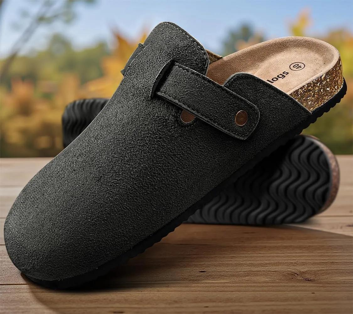 KEMISANT Women Clogs Comfortable Mules Clogs Sandals Slippers Men Women-Suede Upper Cushioned Cork-Footbed