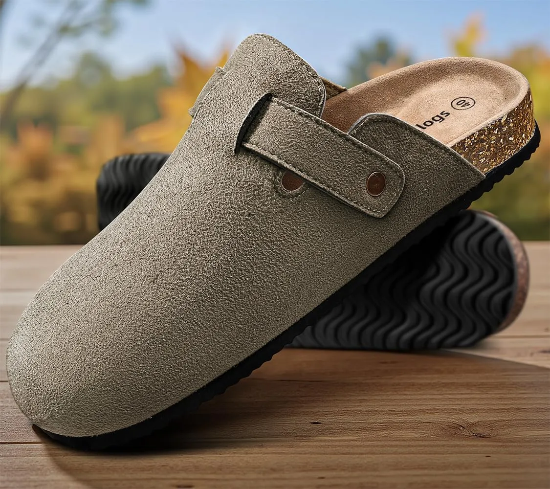 KEMISANT Women Clogs Comfortable Mules Clogs Sandals Slippers Men Women-Suede Upper Cushioned Cork-Footbed