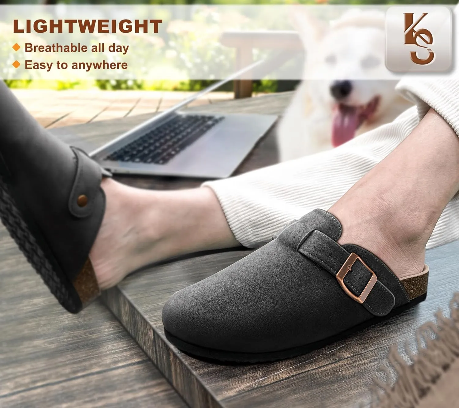 KEMISANT Women Clogs Comfortable Mules Clogs Sandals Slippers Men Women-Suede Upper Cushioned Cork-Footbed