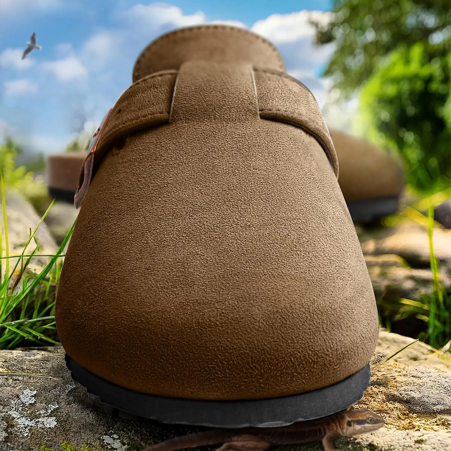 KEMISANT Women Clogs Comfortable Mules Clogs Sandals Slippers Men Women-Suede Upper Cushioned Cork-Footbed