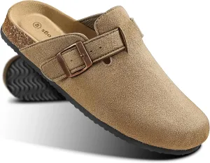 KEMISANT Women Clogs Comfortable Mules Clogs Sandals Slippers Men Women-Suede Upper Cushioned Cork-Footbed
