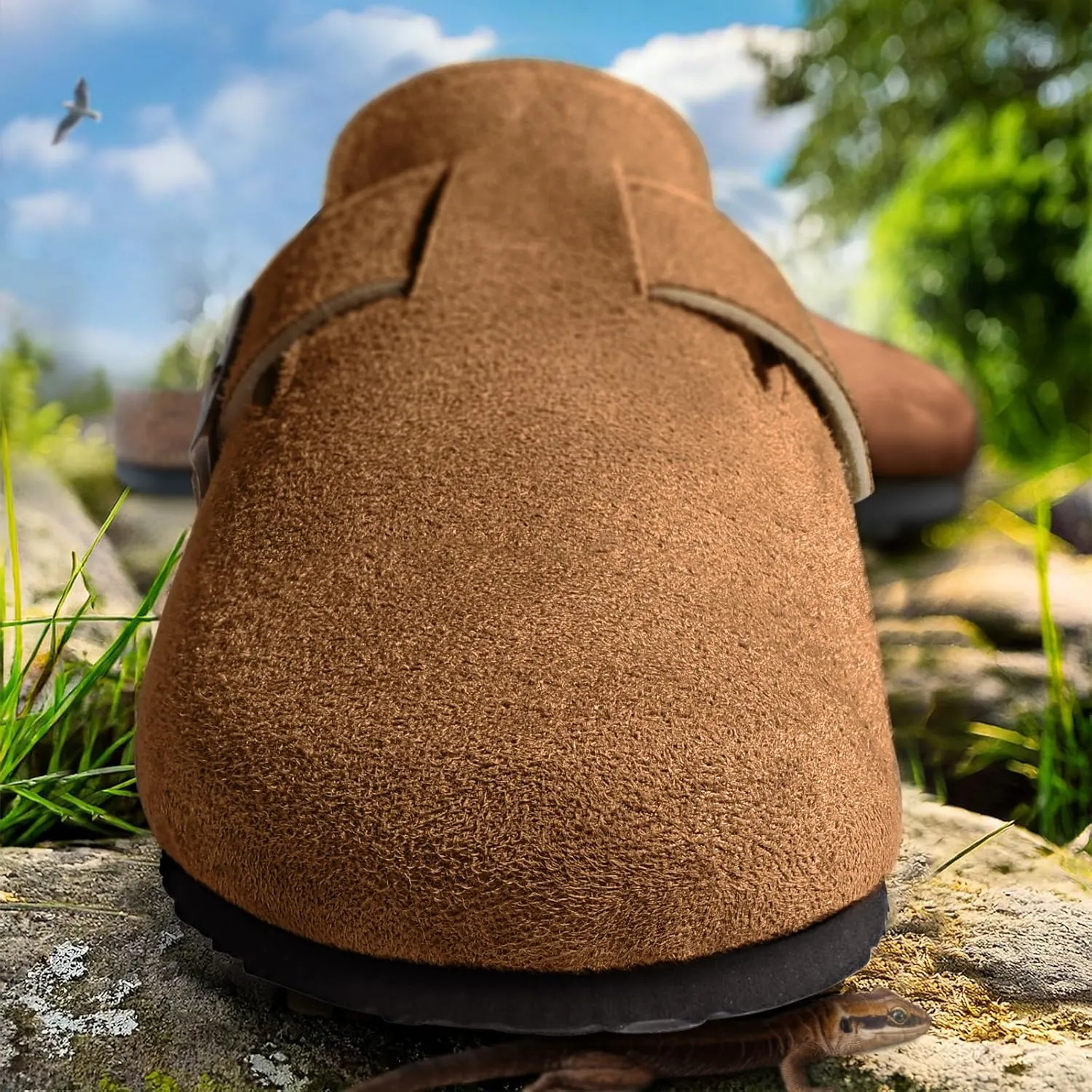 KEMISANT Women Clogs Comfortable Mules Clogs Sandals Slippers Men Women-Suede Upper Cushioned Cork-Footbed
