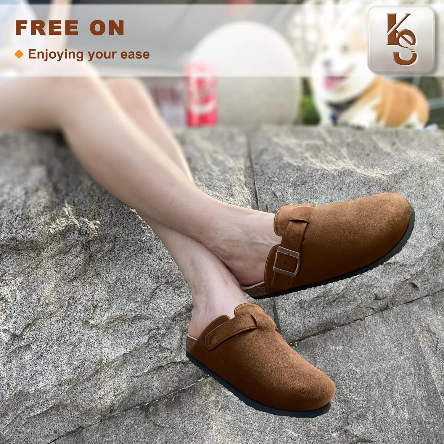 KEMISANT Women Clogs Comfortable Mules Clogs Sandals Slippers Men Women-Suede Upper Cushioned Cork-Footbed