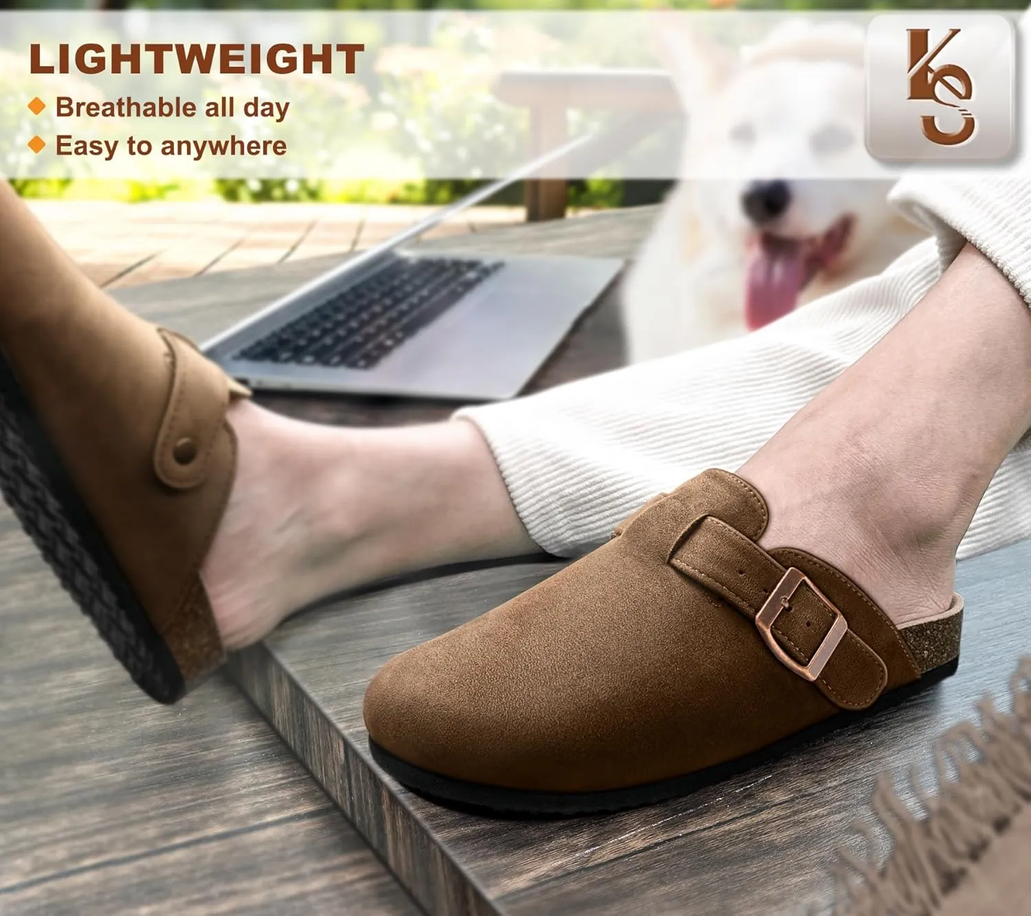 KEMISANT Women Clogs Comfortable Mules Clogs Sandals Slippers Men Women-Suede Upper Cushioned Cork-Footbed