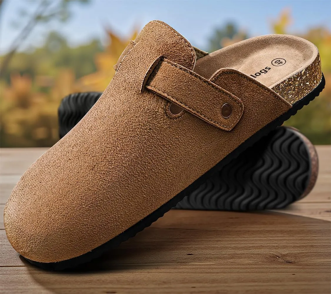 KEMISANT Women Clogs Comfortable Mules Clogs Sandals Slippers Men Women-Suede Upper Cushioned Cork-Footbed