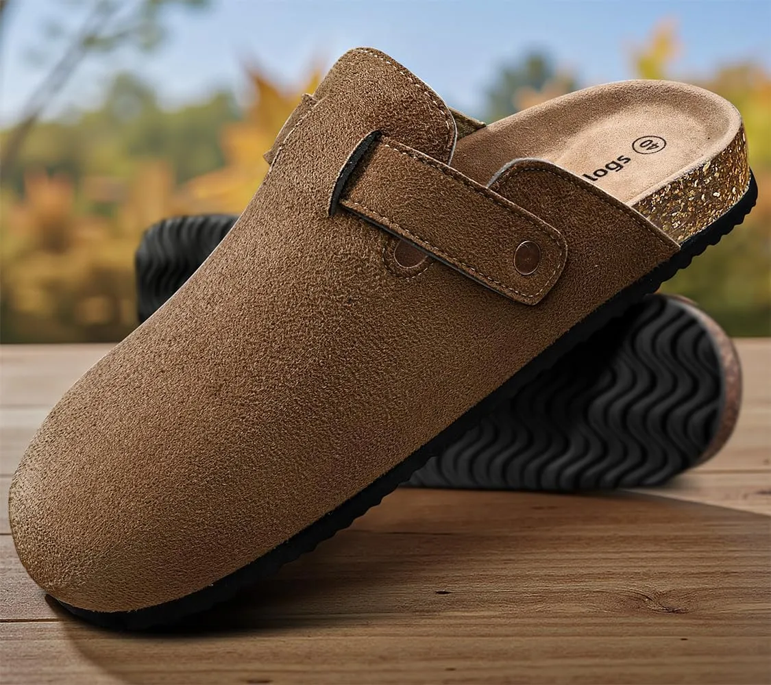 KEMISANT Women Clogs Comfortable Mules Clogs Sandals Slippers Men Women-Suede Upper Cushioned Cork-Footbed