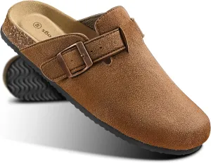 KEMISANT Women Clogs Comfortable Mules Clogs Sandals Slippers Men Women-Suede Upper Cushioned Cork-Footbed