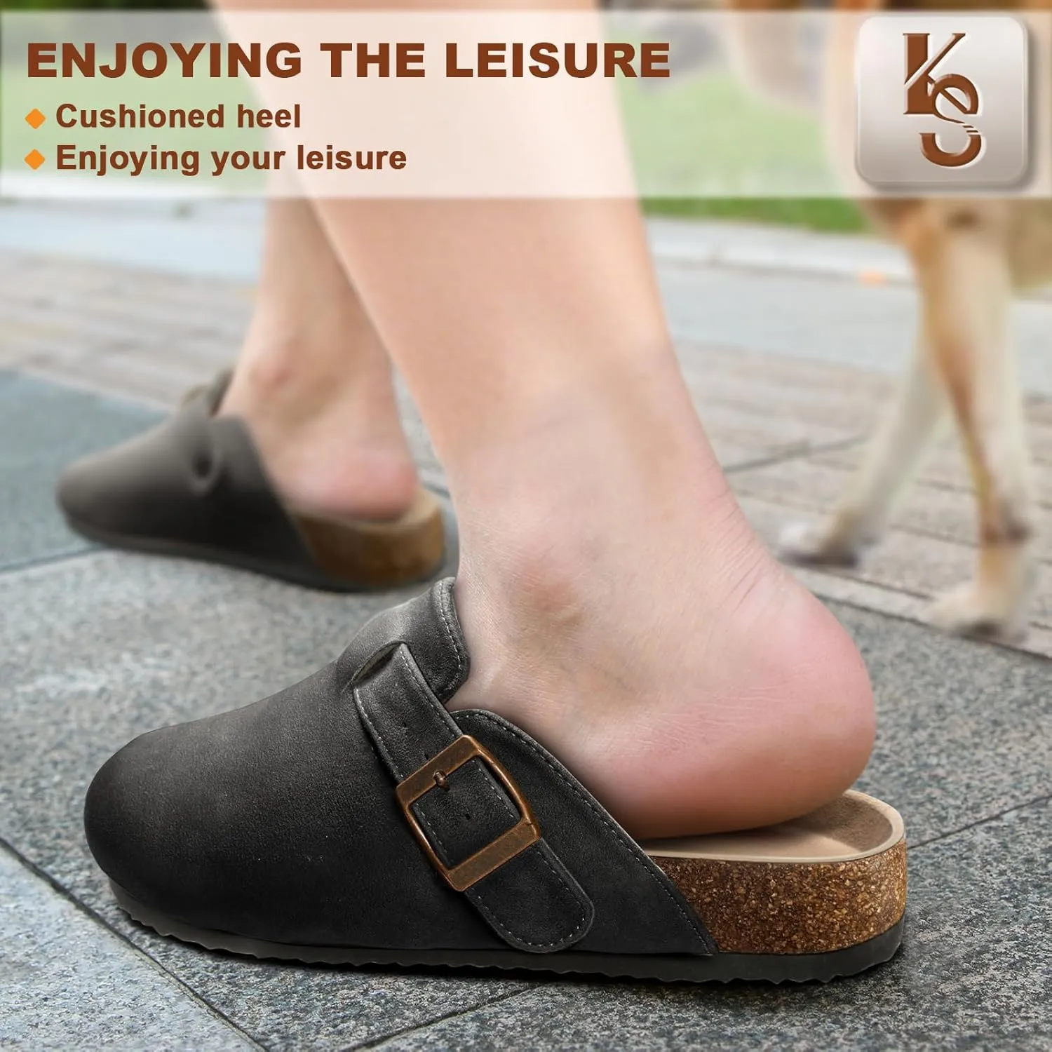 KEMISANT Women Clogs Comfortable Mules Clogs Sandals Slippers Men Women-Suede Upper Cushioned Cork-Footbed