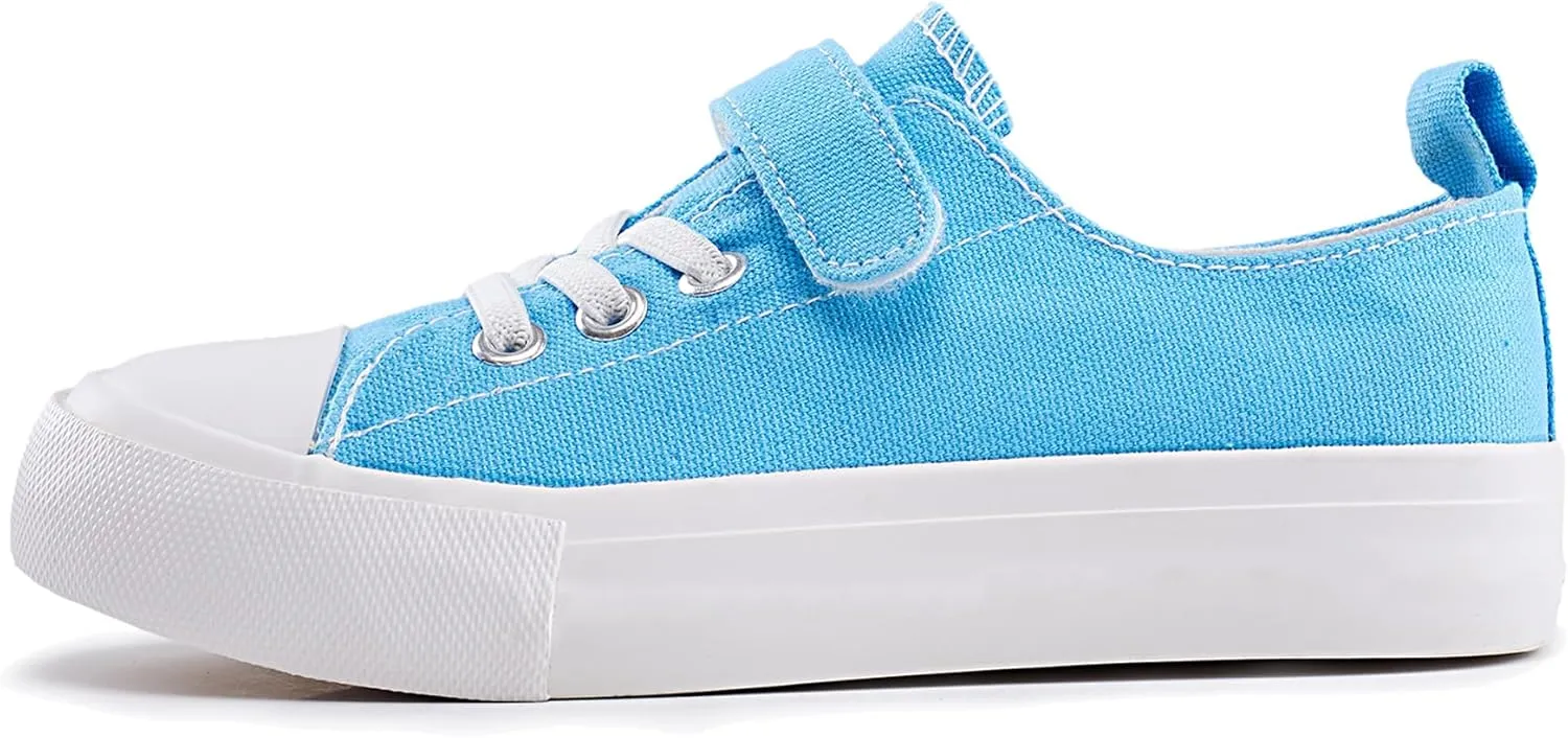 Kids Canvas Sneakers for Boys Girls Lace-up Canvas Shoes Low Top Toddler Walking Shoes Casual Lightweight Adjustable Strap Big Kid Running Sneakers