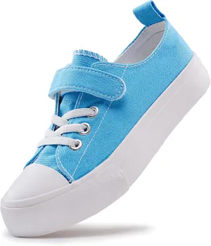Kids Canvas Sneakers for Boys Girls Lace-up Canvas Shoes Low Top Toddler Walking Shoes Casual Lightweight Adjustable Strap Big Kid Running Sneakers