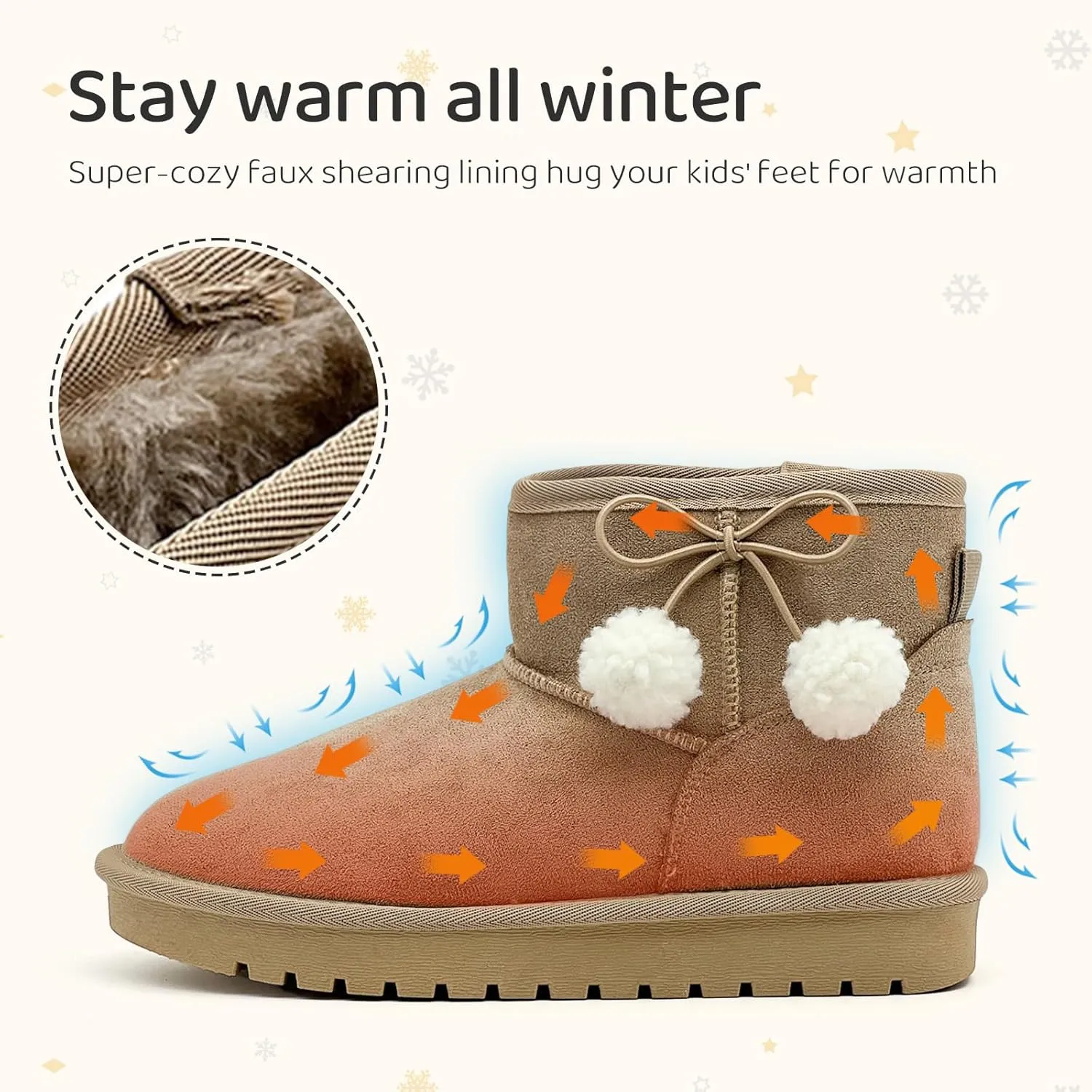 Kids Snow Boots for Girls Boys Comfy Warm Fur Lined Winter Boots Lightweight Slip On Fuzzy Ankle Boot (Little/Big Kids)
