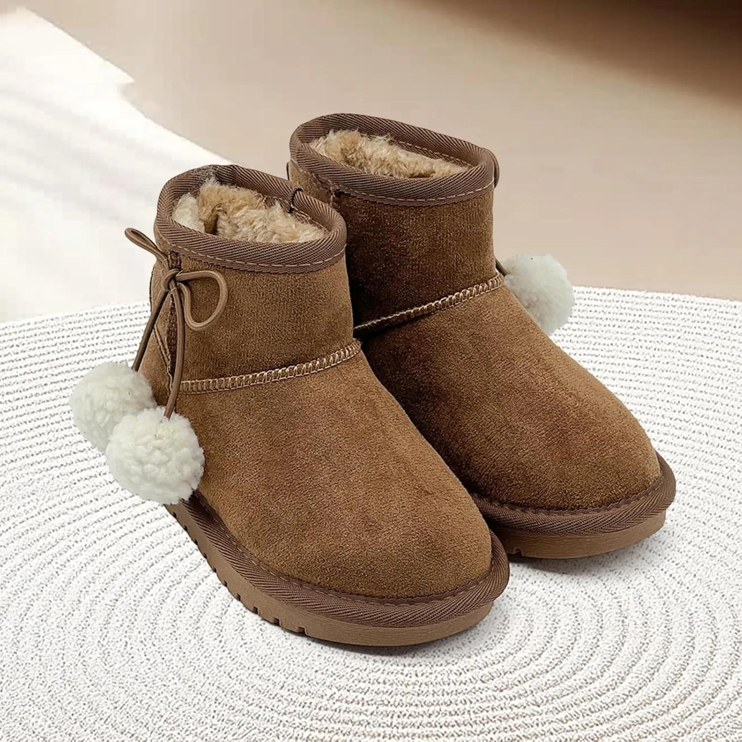 Kids Snow Boots for Girls Boys Comfy Warm Fur Lined Winter Boots Lightweight Slip On Fuzzy Ankle Boot (Little/Big Kids)