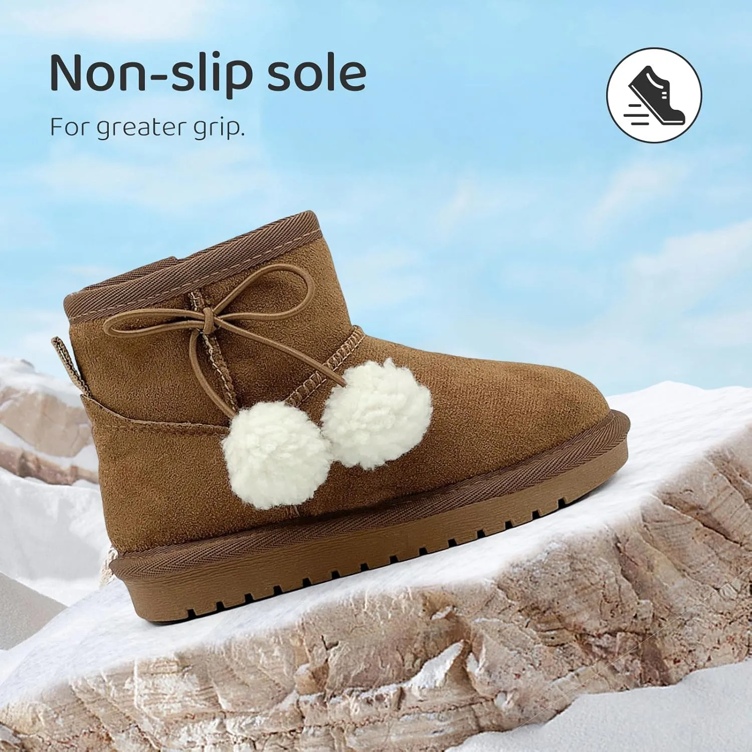 Kids Snow Boots for Girls Boys Comfy Warm Fur Lined Winter Boots Lightweight Slip On Fuzzy Ankle Boot (Little/Big Kids)