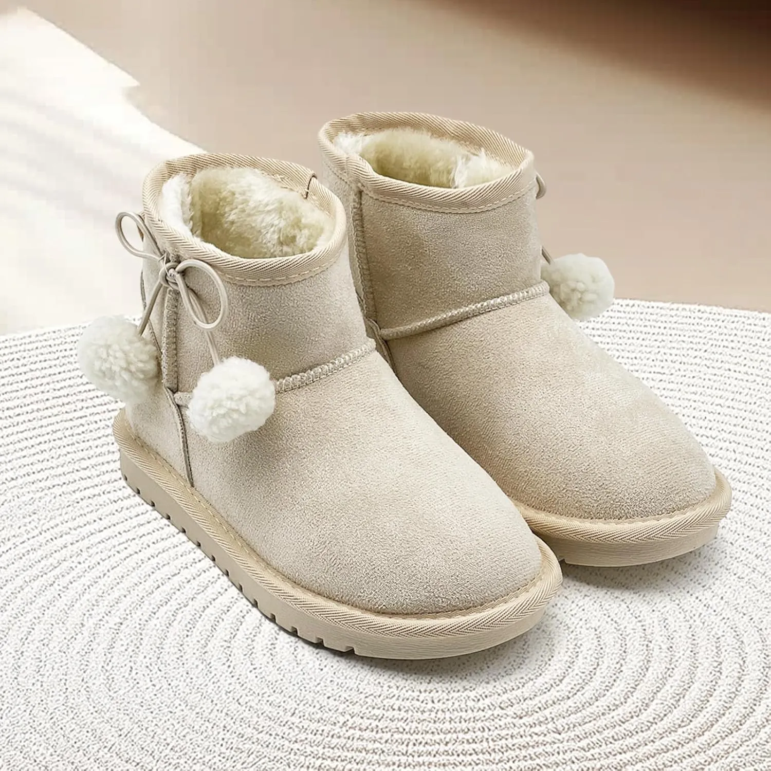 Kids Snow Boots for Girls Boys Comfy Warm Fur Lined Winter Boots Lightweight Slip On Fuzzy Ankle Boot (Little/Big Kids)