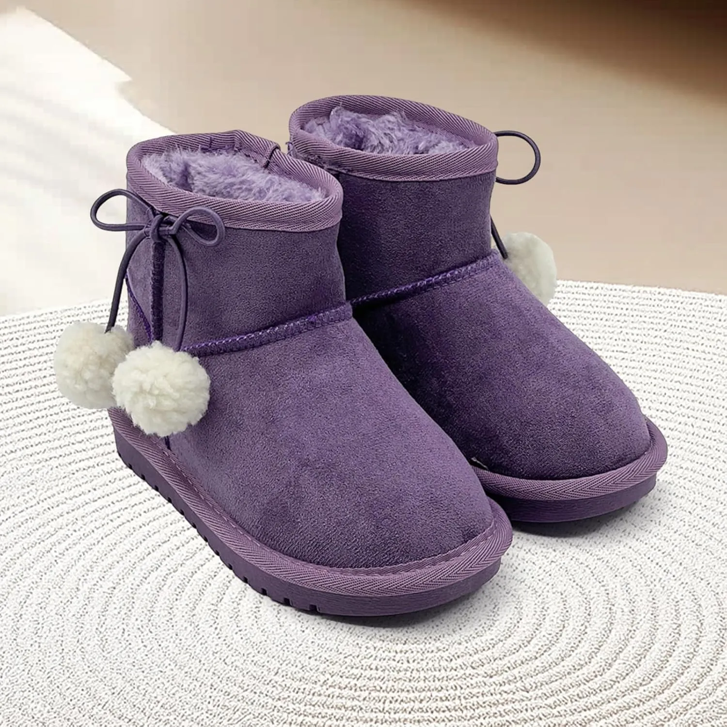 Kids Snow Boots for Girls Boys Comfy Warm Fur Lined Winter Boots Lightweight Slip On Fuzzy Ankle Boot (Little/Big Kids)