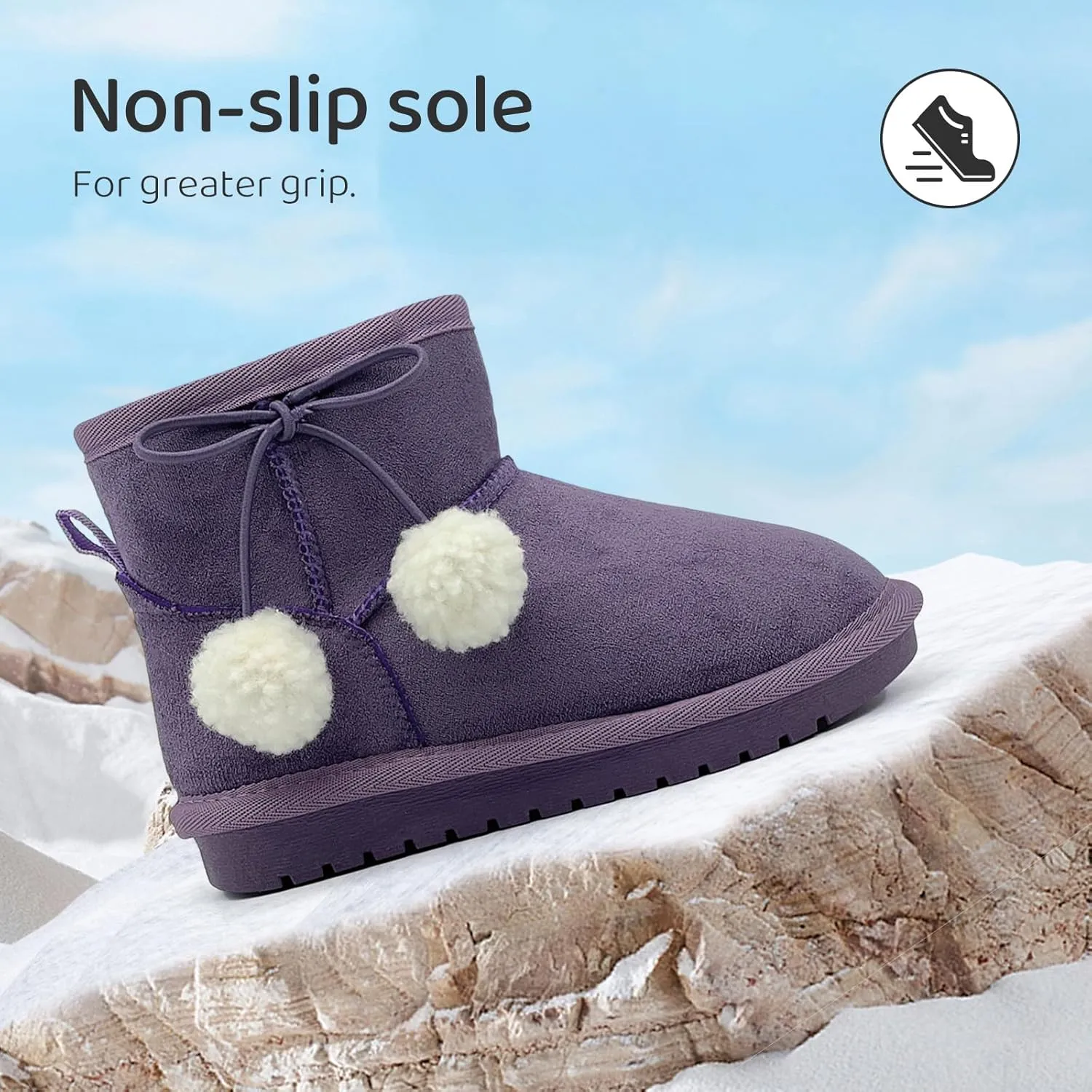 Kids Snow Boots for Girls Boys Comfy Warm Fur Lined Winter Boots Lightweight Slip On Fuzzy Ankle Boot (Little/Big Kids)