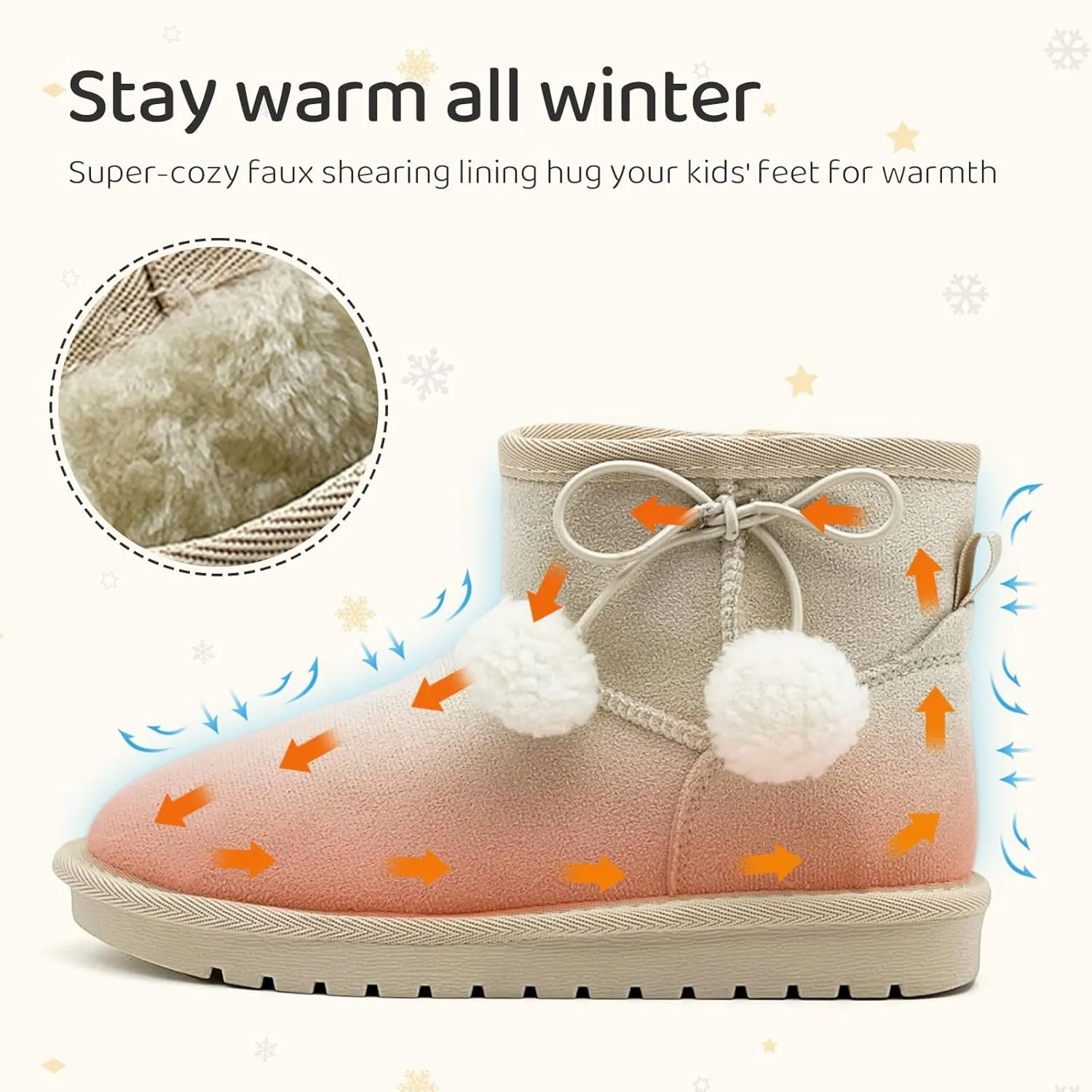 Kids Snow Boots for Girls Boys Comfy Warm Fur Lined Winter Boots Lightweight Slip On Fuzzy Ankle Boot (Little/Big Kids)