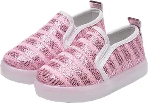 Kids Spring Sparkle Sequin Led Light Up Shoes Flashing Loafers Sneakers for Girls Boys