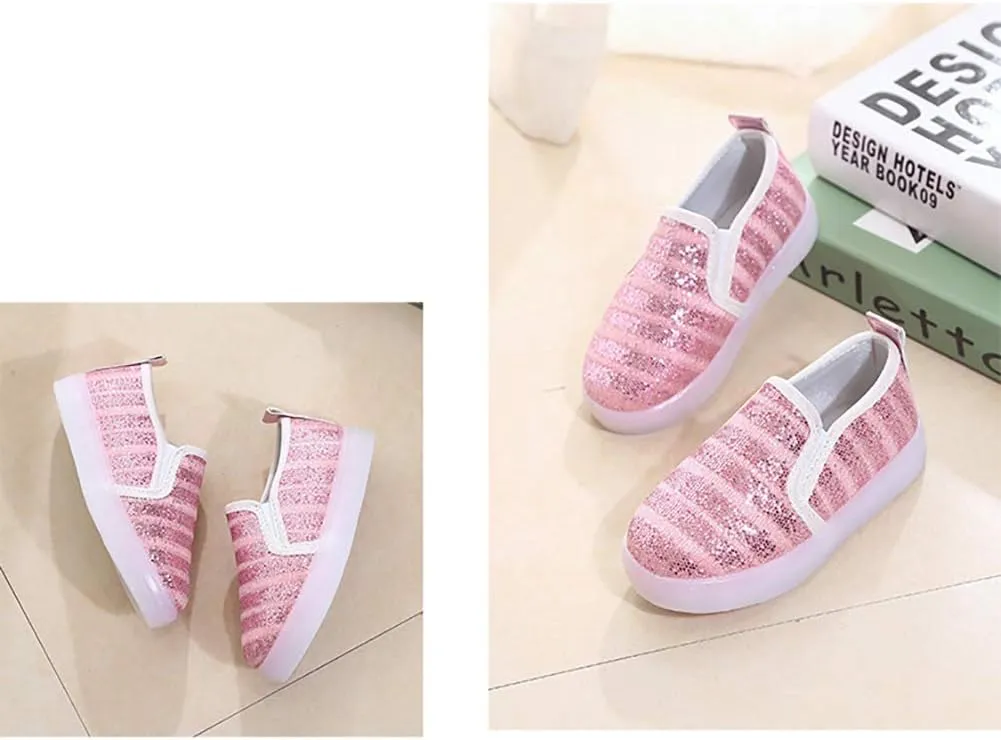 Kids Spring Sparkle Sequin Led Light Up Shoes Flashing Loafers Sneakers for Girls Boys