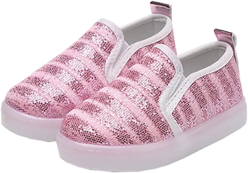 Kids Spring Sparkle Sequin Led Light Up Shoes Flashing Loafers Sneakers for Girls Boys