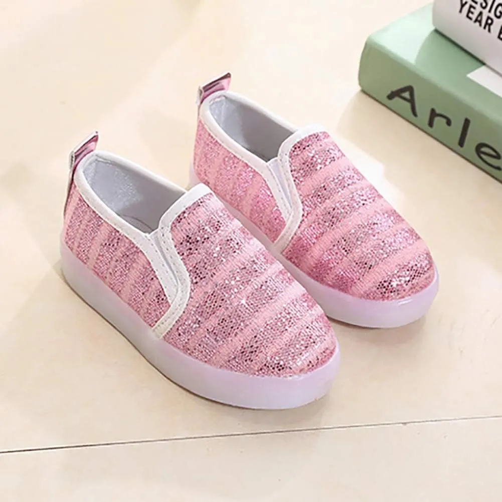 Kids Spring Sparkle Sequin Led Light Up Shoes Flashing Loafers Sneakers for Girls Boys
