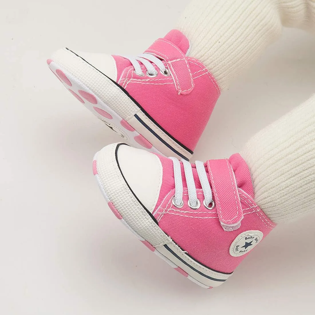 KIDSUN Unisex Baby Boy Girl Canvas Sneaker Soft Sole Infant Lace up Newborn Ankle Toddler First Walkers Crib Shoes