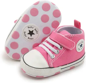 KIDSUN Unisex Baby Boy Girl Canvas Sneaker Soft Sole Infant Lace up Newborn Ankle Toddler First Walkers Crib Shoes