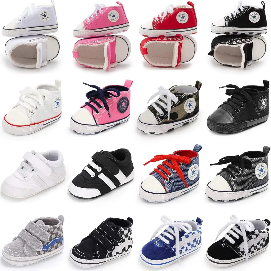 KIDSUN Unisex Baby Boy Girl Canvas Sneaker Soft Sole Infant Lace up Newborn Ankle Toddler First Walkers Crib Shoes