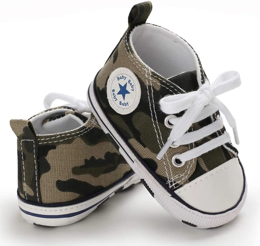 KIDSUN Unisex Baby Boy Girl Canvas Sneaker Soft Sole Infant Lace up Newborn Ankle Toddler First Walkers Crib Shoes