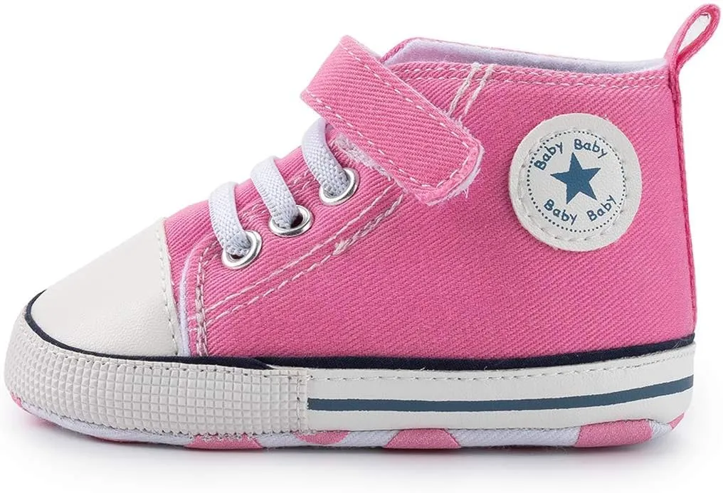 KIDSUN Unisex Baby Boy Girl Canvas Sneaker Soft Sole Infant Lace up Newborn Ankle Toddler First Walkers Crib Shoes