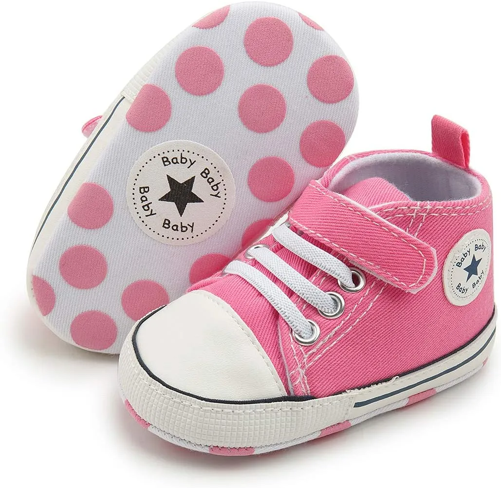 KIDSUN Unisex Baby Boy Girl Canvas Sneaker Soft Sole Infant Lace up Newborn Ankle Toddler First Walkers Crib Shoes