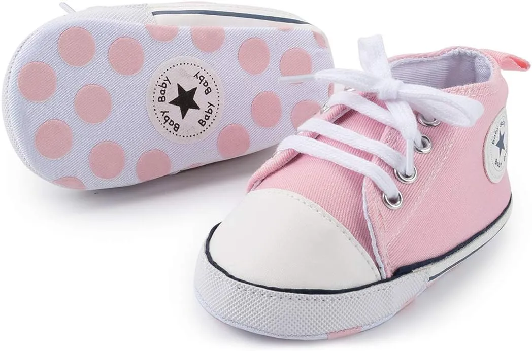 KIDSUN Unisex Baby Boys Girls High Top Sneaker Soft Anti-Slip Sole Newborn Infant First Walkers Canvas Denim Shoes