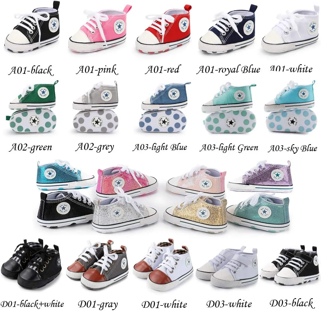 KIDSUN Unisex Baby Boys Girls High Top Sneaker Soft Anti-Slip Sole Newborn Infant First Walkers Canvas Denim Shoes