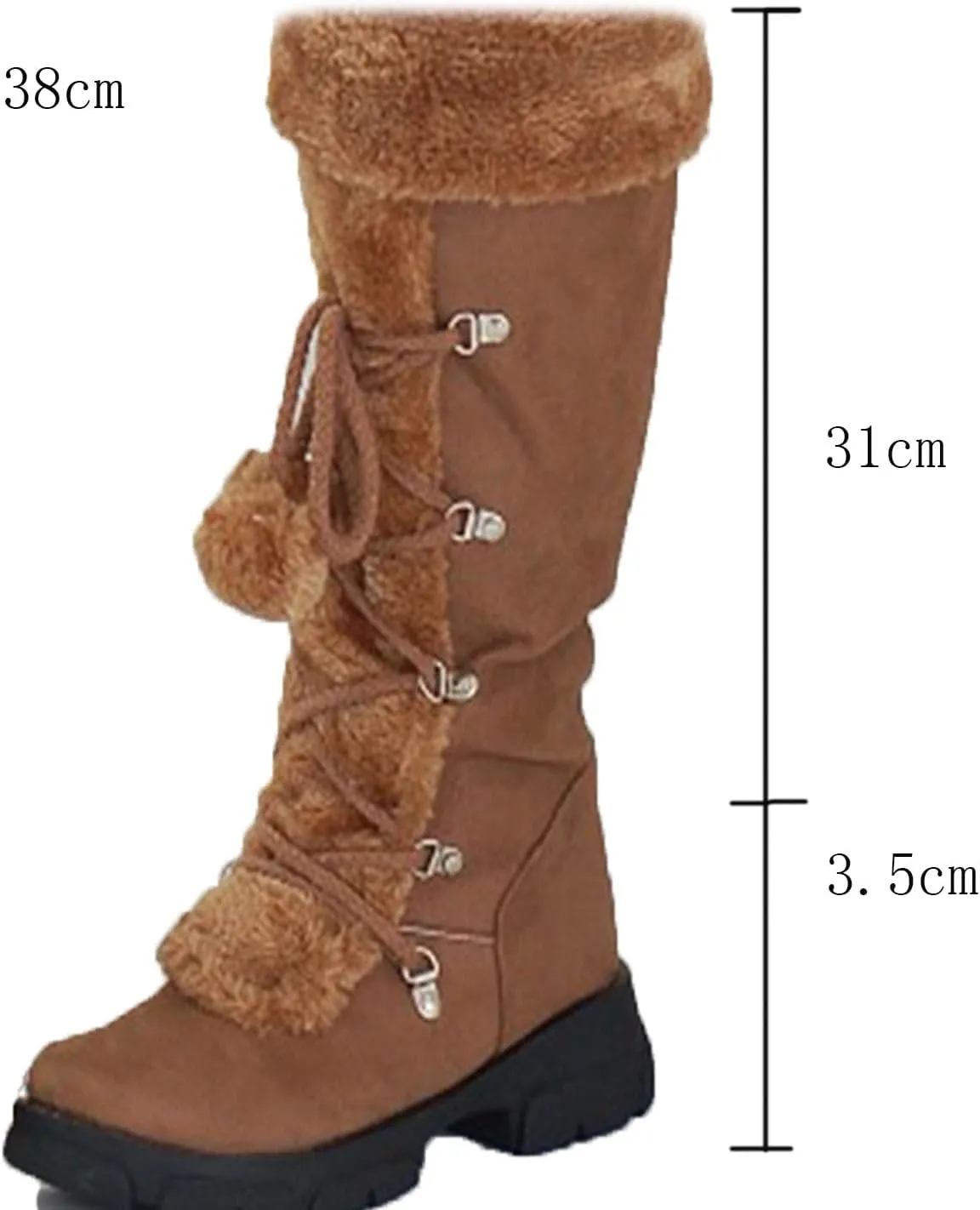 Knee-High Snow Boots, Straight Mid-Calf Boots Round Toe Thick Low Heel Front Lace-Up Plush Warm Straight Boots Suede Non-Slip Raw Edge Women's Boots