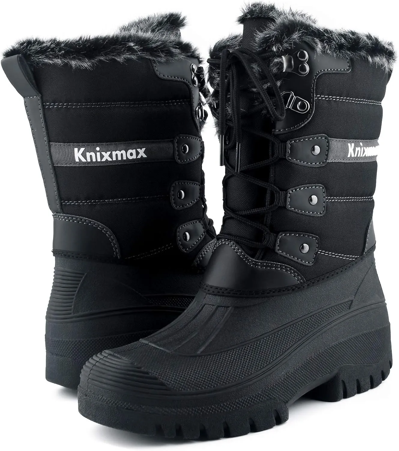 Knixmax Women's Winter Snow Boots Waterproof Mid Calf Booties Fur Lined Warm Outdoor Insulated Mucker Yard Skiing Hiking Boots