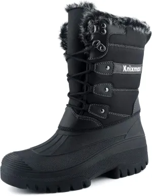 Knixmax Women's Winter Snow Boots Waterproof Mid Calf Booties Fur Lined Warm Outdoor Insulated Mucker Yard Skiing Hiking Boots