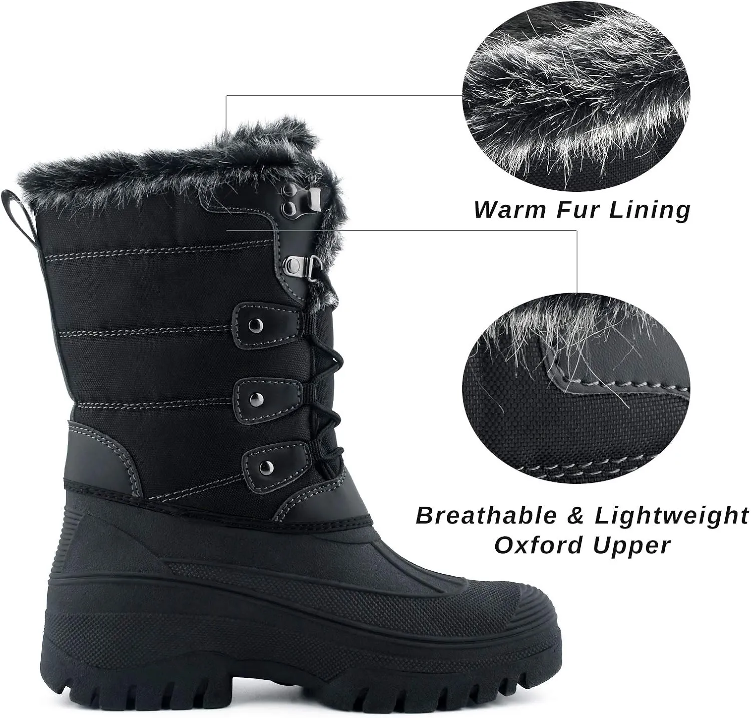 Knixmax Women's Winter Snow Boots Waterproof Mid Calf Booties Fur Lined Warm Outdoor Insulated Mucker Yard Skiing Hiking Boots