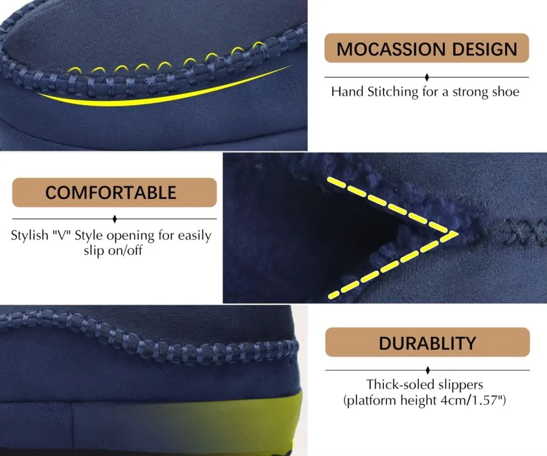 KuaiLu Men's Slippers Cozy Memory Foam House Slipper Shoes Warm Suede Winter Moccasins Slip-on Boots Slippers For Man with Fuzzy Sherpa Lining & Indoor/Outdoor Hard Rubber Sole
