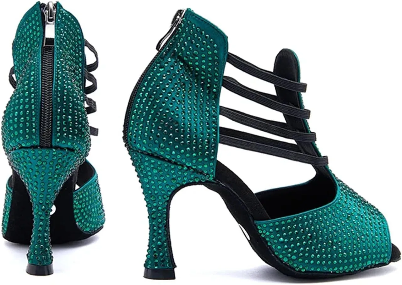 Ladies Black Velvet Evening Sandals - Rhinestone-Encrusted Straps for Midnight Celebrations (7.5CM/2.95")